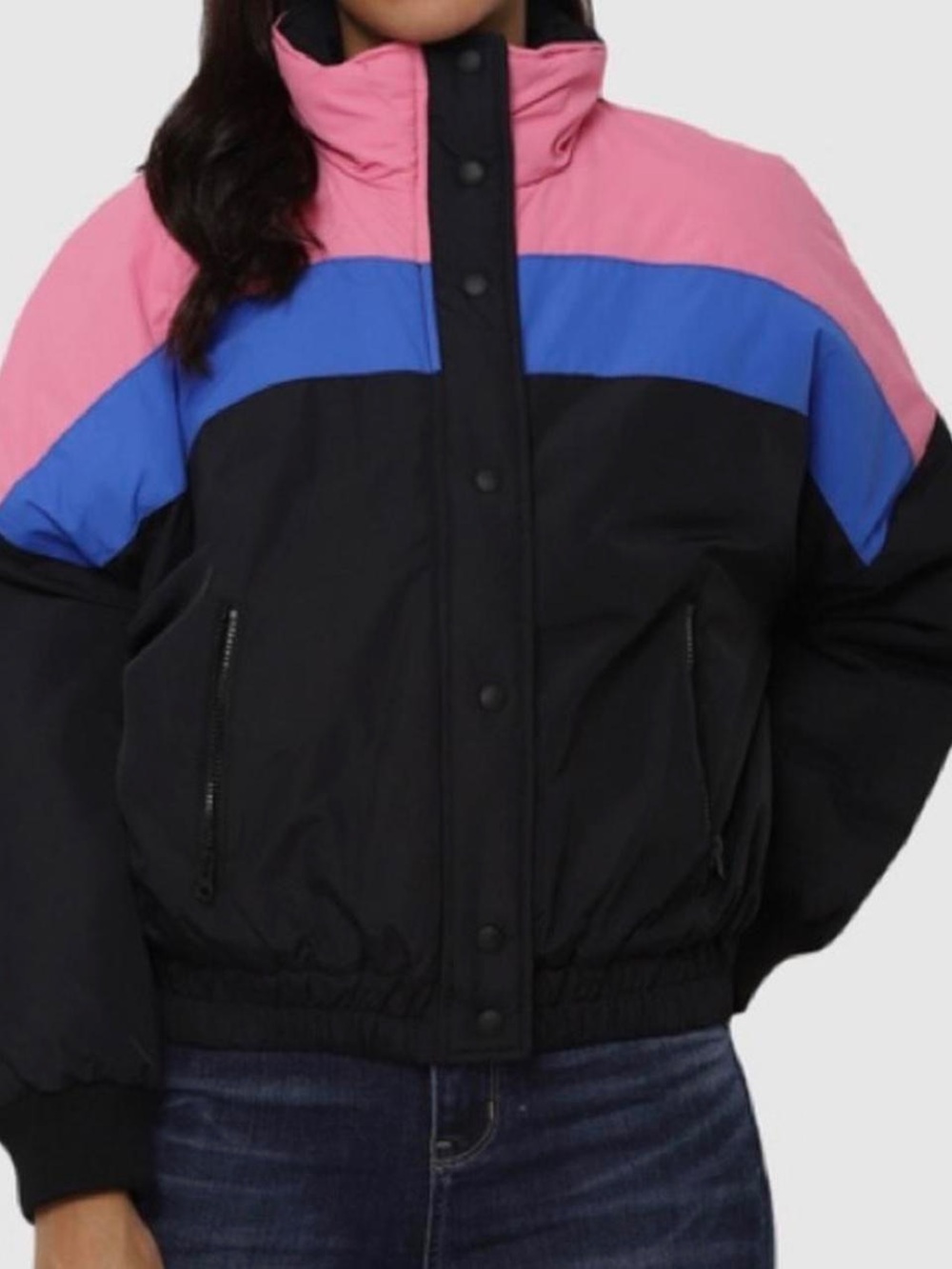 American Eagle Outfitters Colorblock Bomber Jacket - Pink/Blue/Black